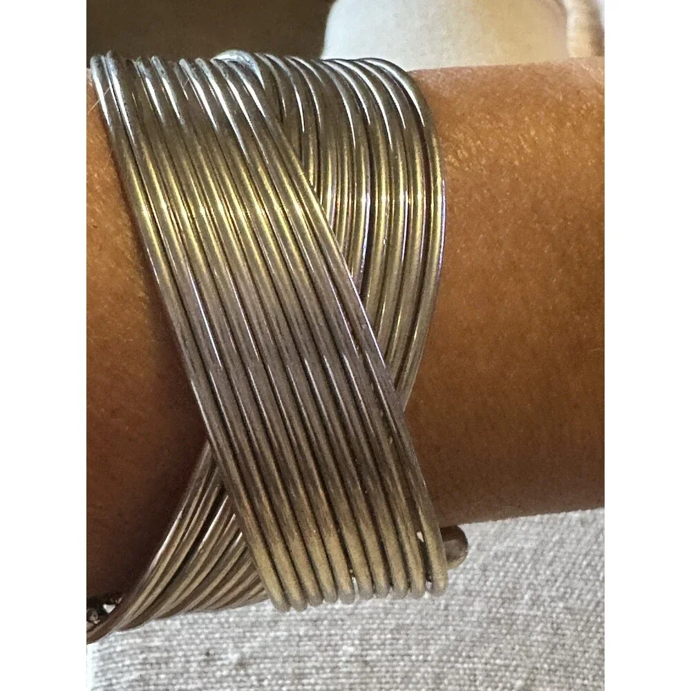 Silver Tone Multi Wire Wrap Cuff Bracelet Wide Open Crossover Statement